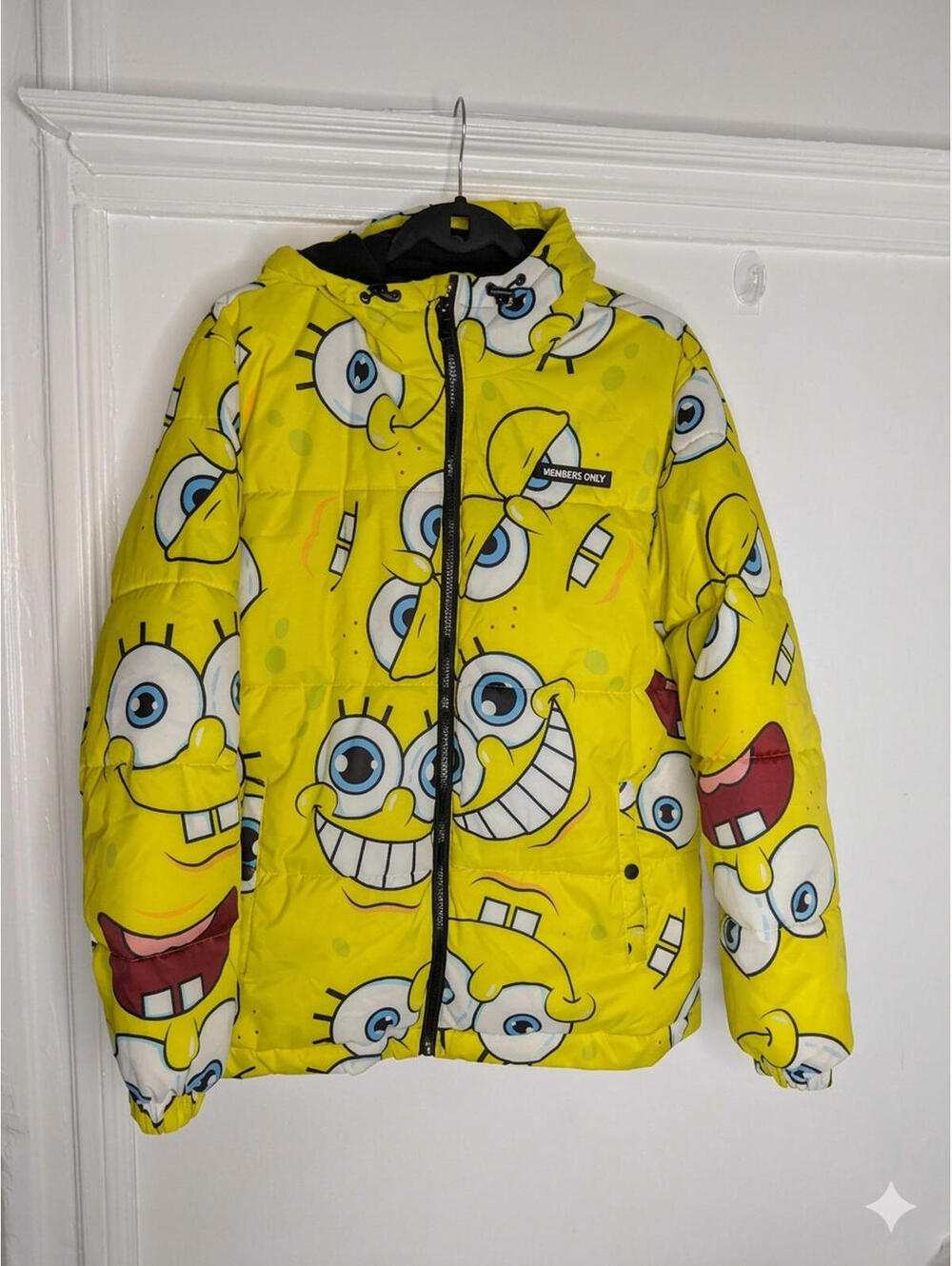 Members Only Jacket Mens Small Yellow SpongeBob Nickelodeon Puffer Hooded